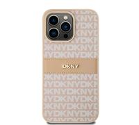 DKNY Étui rigide pour iPhone 15 Pro Max 6,7 – Cuir Mono Stripe, Logo métal – Rose
