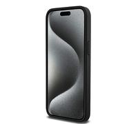 DKNY Étui rigide iPhone 15 Pro Max 6,7" Noir Motif Monogramme Cuir Logo Métal MagSafe