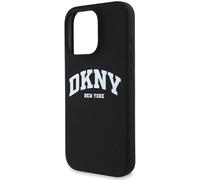 DKNY Étui iPhone 16 Pro 6.3 - Silicone rigide, logo blanc imprimé, compatible MagSafe - Noir