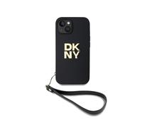 DKNY Coque pour Apple iPhone 14 avec Logo Métallisé et Sangle de Poignet Noir