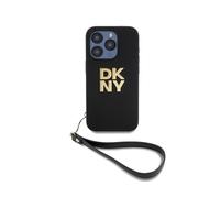 DKNY Coque pour Apple iPhone 14 Pro Max avec Logo Métallisé et Sangle de Poignet