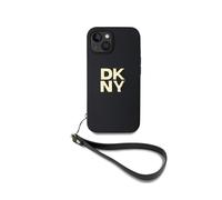 DKNY Coque pour Apple iPhone 15 avec Logo Métallisé et Sangle de Poignet Noir