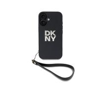 Coque pour iPhone 16 avec Logo Métallisé et Sangle de Poignet Noir