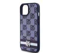 DKNY Coque pour iPhone 15 Élégante avec Motifs à Carreaux et à Rayures Bleu