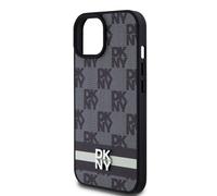 Coque pour iPhone 15 Elégante avec Motifs à Carreaux et à Rayures Noir