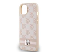 DKNY Coque pour iPhone 15 Élégante avec Motifs à Carreaux et à Rayures Rose
