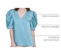 DKNY Haut de sport à col en V poli pour femme, Bleu Hudson, Taille M