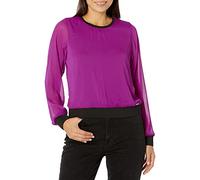 DKNY Haut de sport à manches transparentes contrastées pour femme, Byzantine, Taille XL