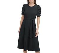 DKNY Jewel Neck Scuba Crepe Dress Robe, Logo Noir/argenté, 44 Femme