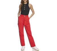 DKNY Pantalon Cargo ceinturé, Rouge Mars, 38 Femme