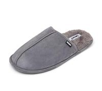DKNY Pantoufles confortables en daim pour homme avec doublure chaude en fausse fourrure | Pantoufles mules | Doux et respirants | Disponibles en noir, gris, marron clair et bleu marine, Semelle spot