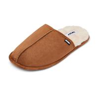 DKNY Pantoufles confortables en daim pour homme avec doublure chaude en fausse fourrure | Pantoufles mules | Doux et respirants | Disponibles en noir, gris, marron clair et bleu marine, Semelle noire