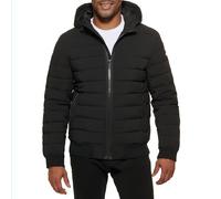 DKNY Quilted Performance Hooded Bomber Jacket Manteau Alternatif en Duvet, Noir Mat Extensible, S Homme