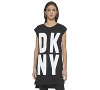 DKNY Sportswear Women's Cap Sleeve Logo T-Shirt Dress, Schwarz/weiß, L Femme