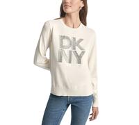Dkny - Stacked Rhinestone Logo Long Sleeve Crew Neck - Femme - Pulls - Beige - Taille: 38 FR