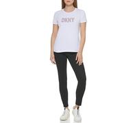 DKNY T- Shirt à Manches Courtes et col Rond pailleté, Blanc, S Femme
