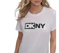 DKNY Two Tone Logo Crew Neck Tee T-Shirt, Noir, XXS Femmes