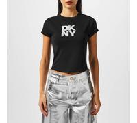 Dkny Women's Logo Crop Top NOIR/ARGENT 8 (XS) Female