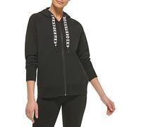 DKNY Women's Logo Drawstring Zip Up Hoodie, Activewear Sweatshirt Capuche, Noir, L Femme
