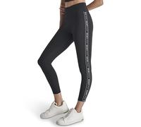 DKNY Women's Logo Tape High Waisted 7/8 Compression Legging, Black/Black