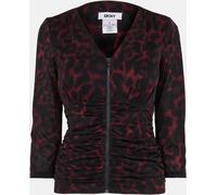 Dkny Women's Long-Sleeve Zip T-Shirt Merlot Cheetah 16 (XL) Female