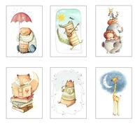 DKORARTE Bestpricepictures Lot de 6 tableaux modernes en bois avec crochets métalliques pour chambre d'enfant 38 x 29 cm