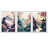 DKORARTE Lot de 3 tableaux avec base en bois, décoration de salon moderne, chambre orientale, japonaise, chinois avec crochets métalliques (38 x 29 cm chacune)