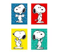 DKORARTE Lot de 4 tableaux avec base en bois, décoration de salon moderne, chambre à coucher, Snoopy avec crochets métalliques (29 x 20 cm chaque tableau)