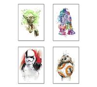 DKORARTE Lot de 4 tableaux en bois Star Wars Star Wars avec crochets métalliques (29 x 20 cm chacun)