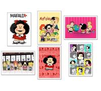 DKORARTE Lot de 6 tableaux avec base en bois, décoration de salon moderne, chambre à coucher, chambre d'enfant, Mafalda avec crochets métalliques (38 x 29 cm chaque tableau)