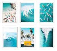 DKORARTE Lot de 6 tableaux avec base en bois, décoration de salon moderne, chambre à coucher, paysage, plage, nature, fugonnette avec crochets métalliques (38 x 29 cm chacun)