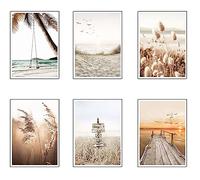 DKORARTE Lot de 6 tableaux avec base en bois, décoration de salon moderne, chambre à coucher, paysage, plage, nature avec crochets métalliques (38 x 29 cm chacun)