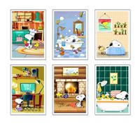 DKORARTE Lot de 6 tableaux avec base en bois, décoration de salon moderne, chambre à coucher, Snoopy avec crochets métalliques (29 x 20 cm chaque tableau)