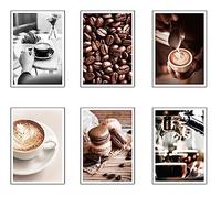 DKORARTE Lot de 6 tableaux avec base en bois, décoration de salon moderne, chambre, cuisine, café avec crochets métalliques (38 x 29 cm chacun)