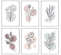 DKORARTE Lot de 6 tableaux avec base en bois, décoration moderne, chambre à coucher, abstrait floral avec crochets métalliques (29 x 20 cm chaque tableau)