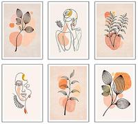 DKORARTE Lot de 6 tableaux avec base en bois, décoration moderne, chambre à coucher, abstrait floral avec crochets métalliques (29 x 20 cm chaque tableau)