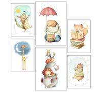 DKORARTE Lot de 6 tableaux décoratifs muraux pour décoration de salon, chambre à coucher, chambre à coucher, chambre d'enfant, dessins animaux, peluches (2 x A3 (41 x 29,7 cm) ; 4 x A4 (29,7 x 21 cm)