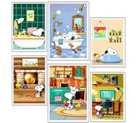 DKORARTE Lot de 6 tableaux décoratifs muraux pour décoration de salon moderne, chambre à coucher, chambre sans cadre, Snoopy (2 x A3 (41 x 29,7 cm) ; 4 x A4 (29,7 x 21 cm)