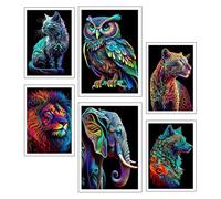 DKORARTE Lot de 6 tableaux en bois pour décoration de salon modernes, chambres à coucher, chambre à coucher, nature et animaux avec crochets métalliques (2 x 38 x 29 cm ; 4 x 29 x 20 cm)