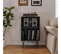 DKPLOE Meuble de Rangement pour Platine Vinyle en Bois Et Passe-CâBles à L'ArrièRe Peut avec Compartiments éGalement Contenir des Documents Et des Livres(Noir)