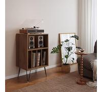 DKPLOE Meuble de Rangement pour Platine Vinyle en Bois Et Passe-CâBles à L'ArrièRe Peut avec Compartiments éGalement Contenir des Documents Et des Livres(Marron)