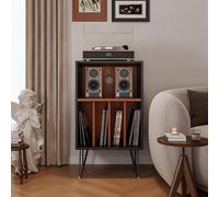 DKPLOE Meuble de Rangement pour Platine Vinyle en Bois Et Passe-CâBles à L'ArrièRe Peut avec Compartiments éGalement Contenir des Documents Et des Livres(Walnut-A)