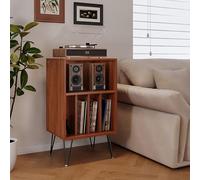 DKPLOE Meuble de Rangement pour Platine Vinyle en Bois Et Passe-CâBles à L'ArrièRe Peut avec Compartiments éGalement Contenir des Documents Et des Livres(Walnut)