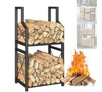 DKPLOE Porte Buche Interieur avec Etagere Grande Capacité Rangement Bois Interieur Buche Rangement du Bois de Chauffage Assemblage Facile