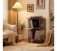 DKPLOE Support de Tourne-Disque avec Rangement en Vinyle Conception avec Passe-CâBles à L'ArrièRe Support Platine Vinyle pour Jusqu’à 44 Albums IdéAl pour Ranger Documents Et Livres(Brown-A)
