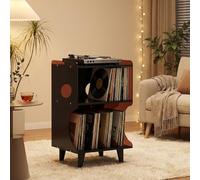 DKPLOE Support de Tourne-Disque avec Rangement en Vinyle Conception avec Passe-CâBles à L'ArrièRe Support Platine Vinyle pour Jusqu’à 44 Albums IdéAl pour Ranger Documents Et Livres(Black-A)