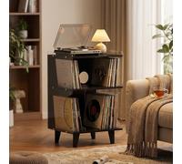 DKPLOE Support de Tourne-Disque avec Rangement en Vinyle Conception avec Passe-CâBles à L'ArrièRe Support Platine Vinyle pour Jusqu’à 44 Albums IdéAl pour Ranger Documents Et Livres(Noir)