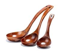 DKSooozs Ensemble louche en bois à long manche pour casserole et bol - Ensemble de cuillères en bois antiadhésives pour cuisine et service