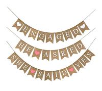 DKSooozs Lot de 3 bannières rustiques en toile de jute avec inscription « He Asked She Said Yes »
