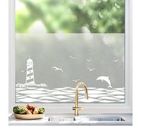 dktie Film de protection pour fenêtre opaque, en verre dépoli, motif de la mer, autocollant statique, sans colle, réutilisable, convient pour le salon, la chambre à coucher, la cuisine, 44,5 x 200 cm